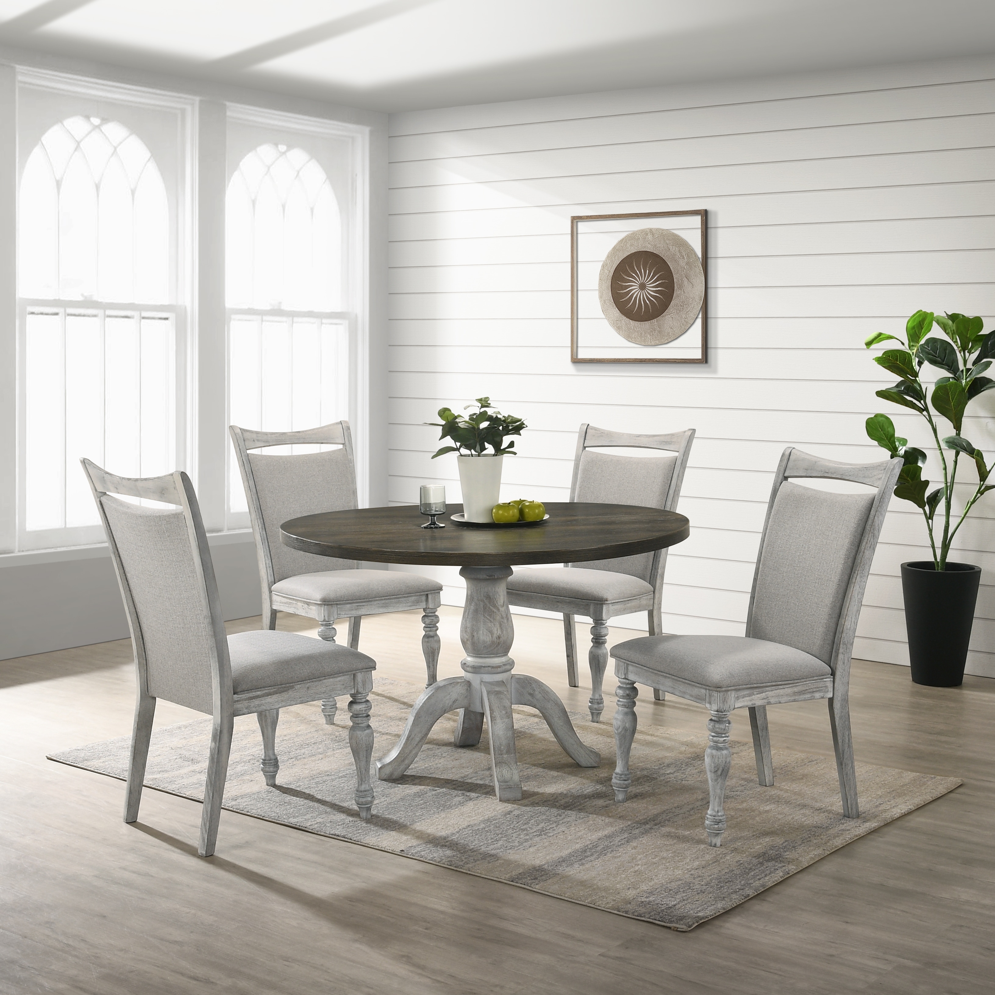 5 Piece Round Dining Pedestal Table Furniture with 4 Upholstered Chairs