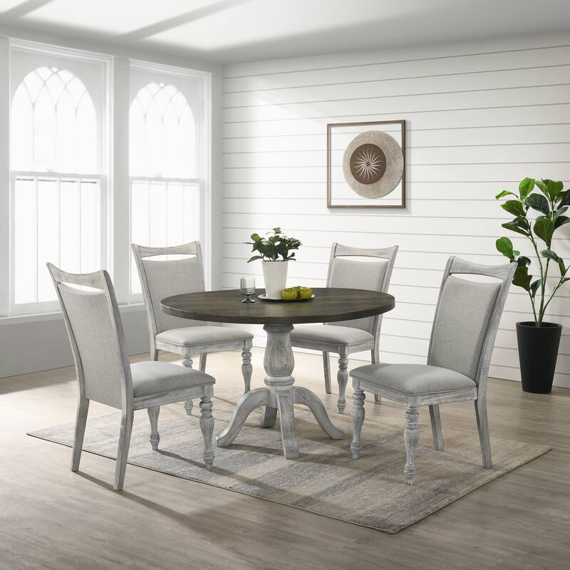 Bar Table Set with Round Dining Table, Pedestal Kitchen Table, Classic Upholstered Chairs for Dining Room