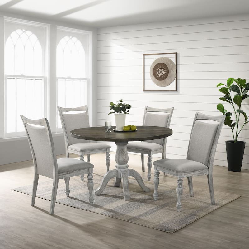 Roundhill Furniture Iris 5-Piece Dining Set, Weathered White and Gray