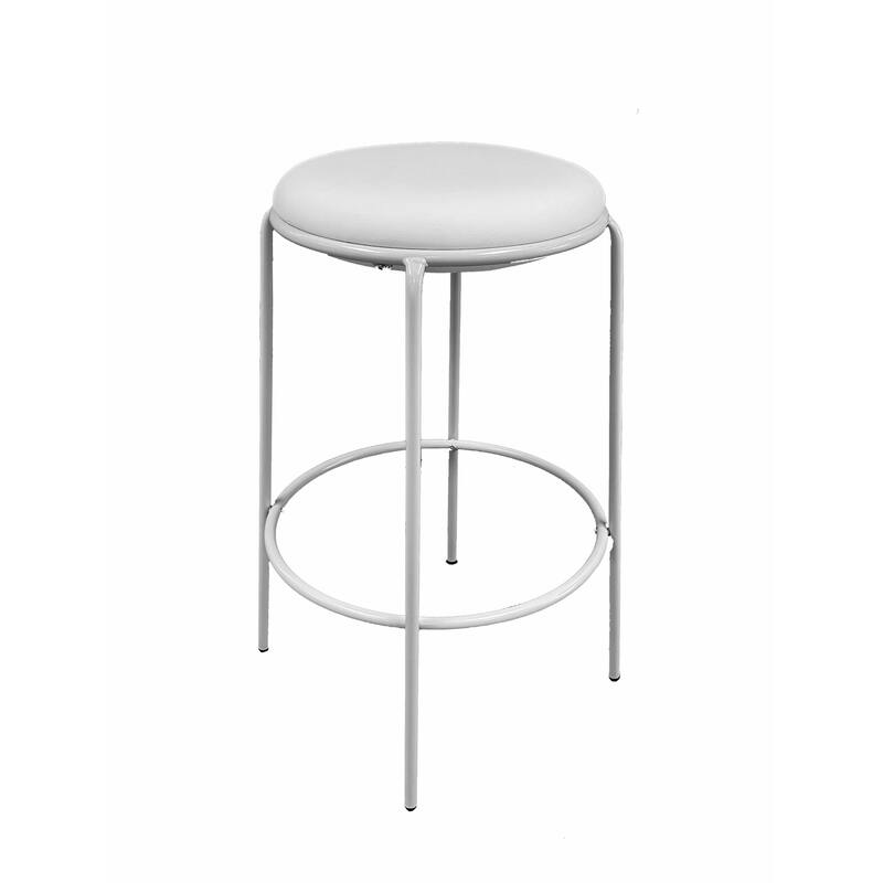 Neni 30 Inch Barstool Set of 2, Round Cushioned Seat, White Faux Leather