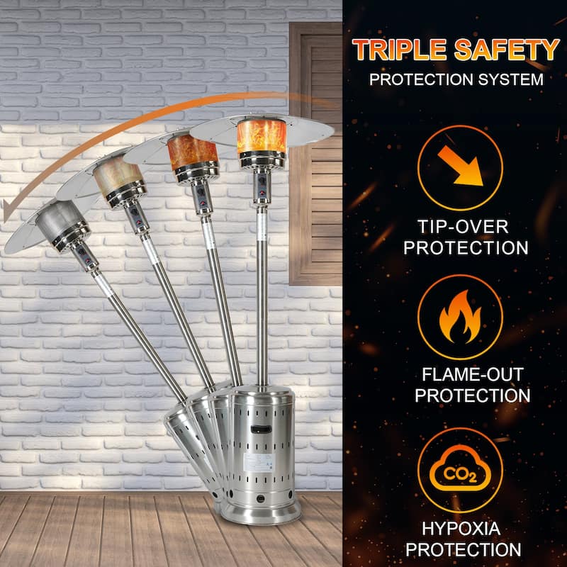 Outdoor 48,000 BTU Propane Patio Heater with Wheels and Cover, Stainless Steel Burner for outdoor use, Triple Protection System