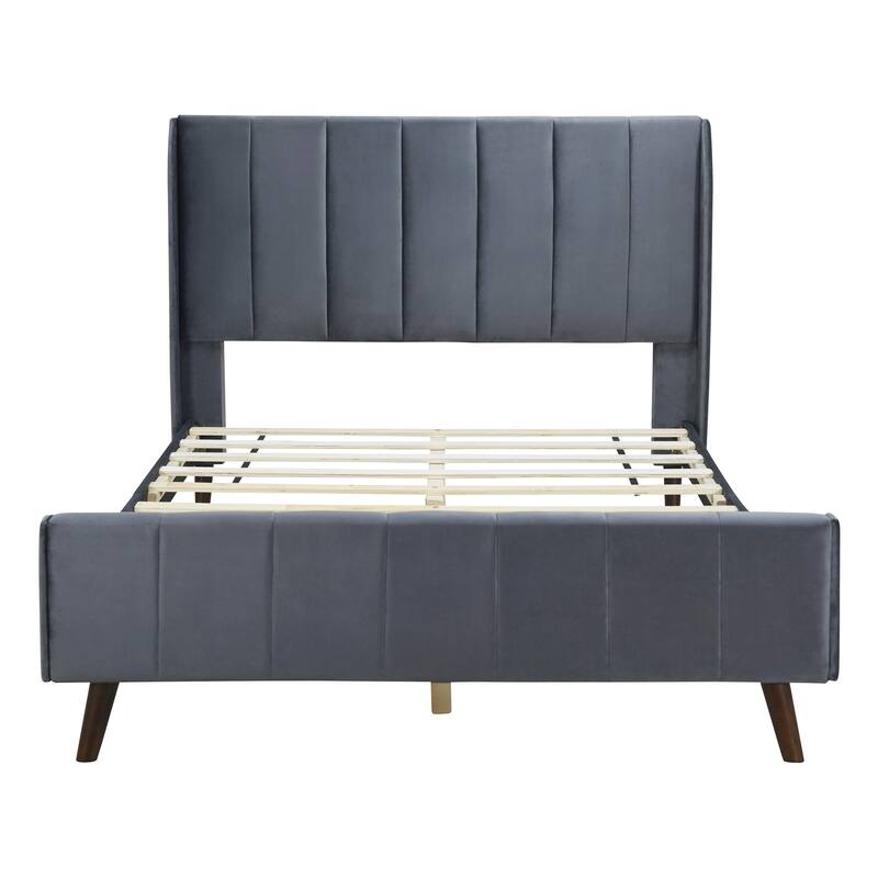 Full Upholstered Platform Bed in Velvet with Elegant Tufted Headboard, Support for 700lbs, and Open Underbed Storage