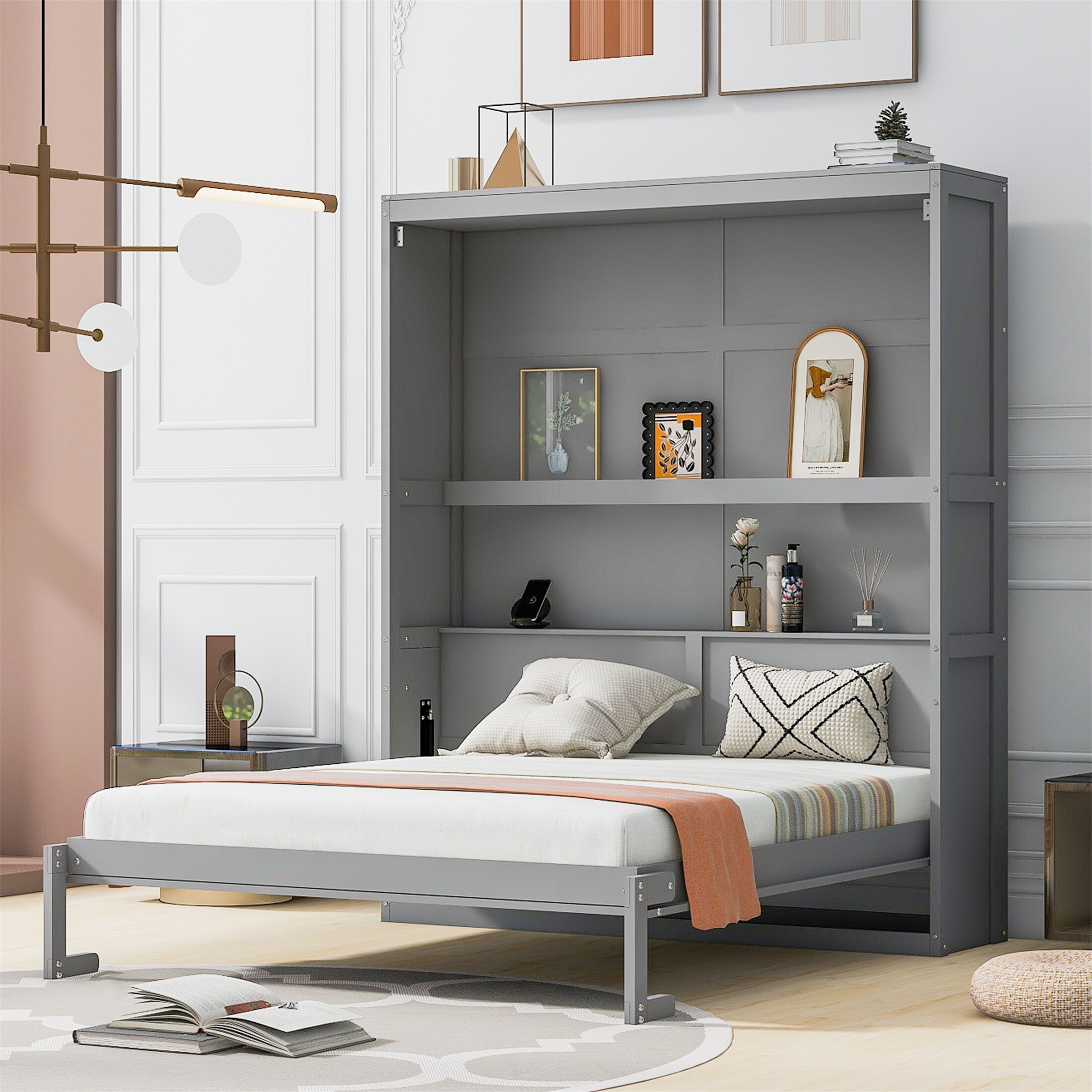Queen Size Murphy Bed Wall Bed with Shelves - Bed Bath & Beyond - 39496847