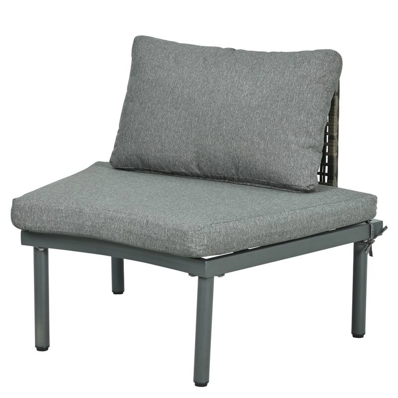 6-Piece Patio Half Moon Sofa Set with Coffee Tables, 4 Pillows & Cushions