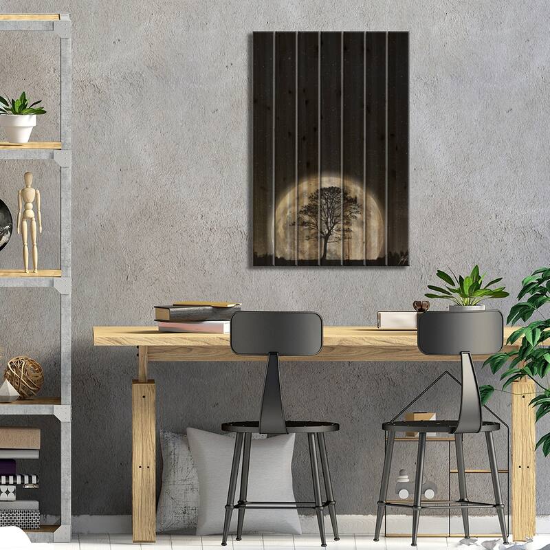 Supermoon Print On Wood by Kathrin Federer - Multi-Color