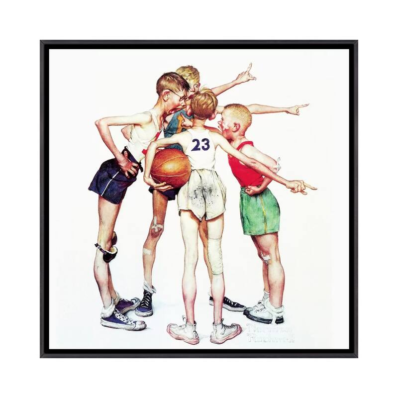 iCanvas "Oh yeah (Four Sporting Boys- Basketball)" by Norman Rockwell Framed - 26x26 - Ebony