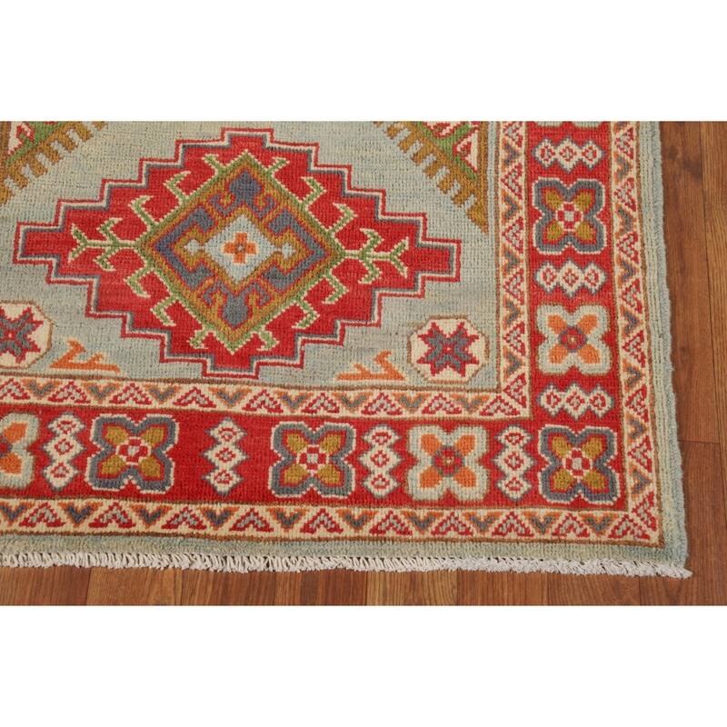 Geometric Blue Kazak Foyer Rug Hand-Knotted Wool Carpet - 2'10"x 4'3"