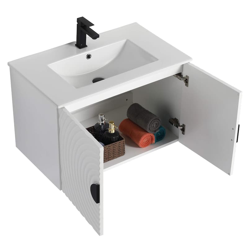 Pellabay Modern Bathroom Vanity with Fluted Circular Doors - Sink Included