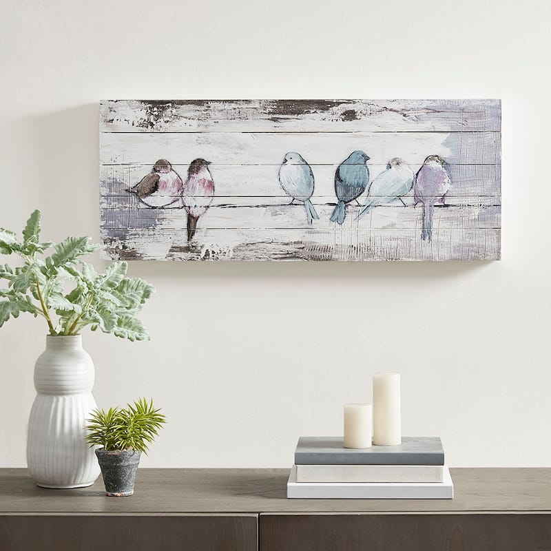 Hand Painted Wood Plank Panel Wall Decor - White