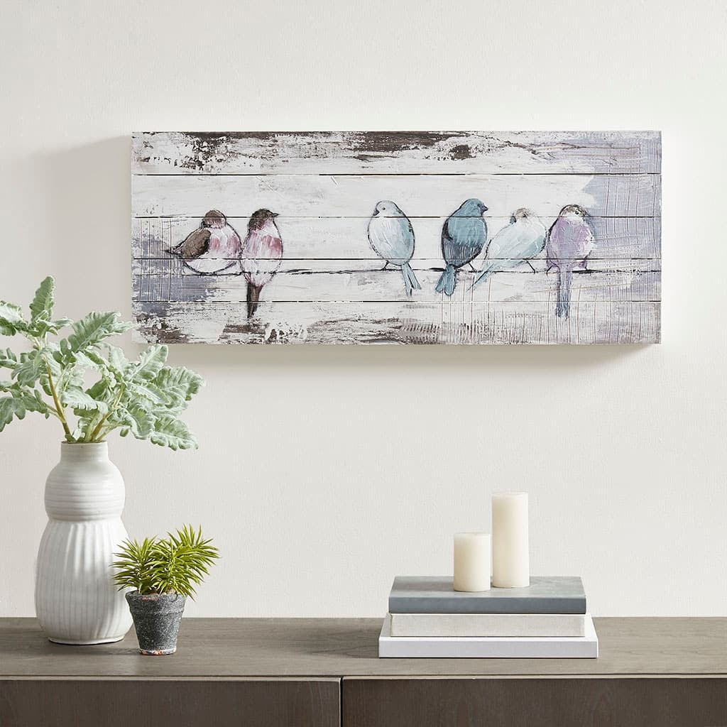 Hand Painted Wood Plank Panel Wall Decor - White