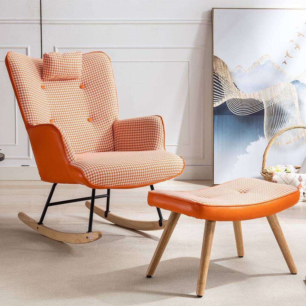 Modern Accent Rocking Chairs with Ottoman, Lounge Armchair for Living Room Bedroom