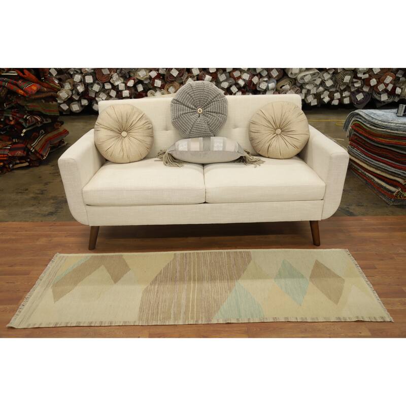 Hand Woven Oriental 100% Wool Carpet Southwestern Modern Multi-Colored Kilim Runner Rug - 5' 10'' X 2' 0''