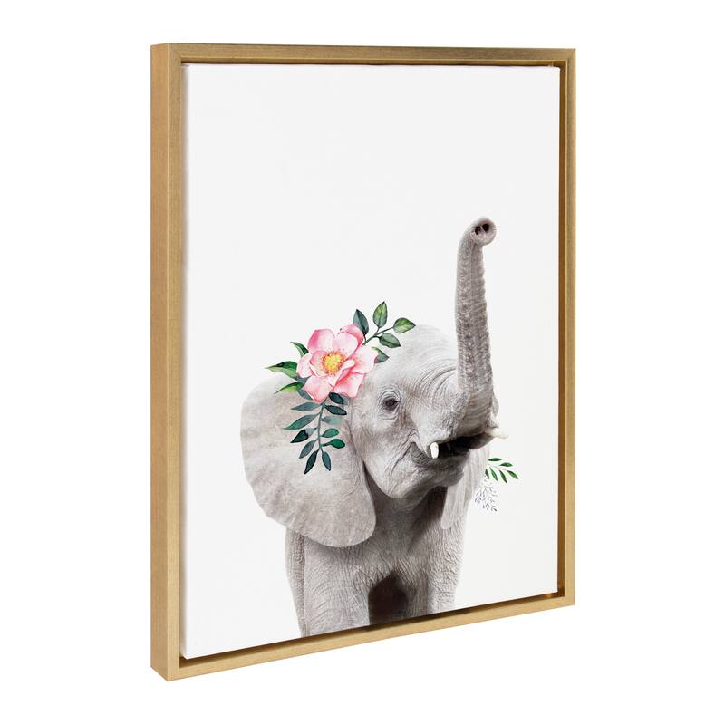 Kate and Laurel Sylvie Flower Crown Elephant Framed Canvas by Amy Peterson - 18x24 - Yellow