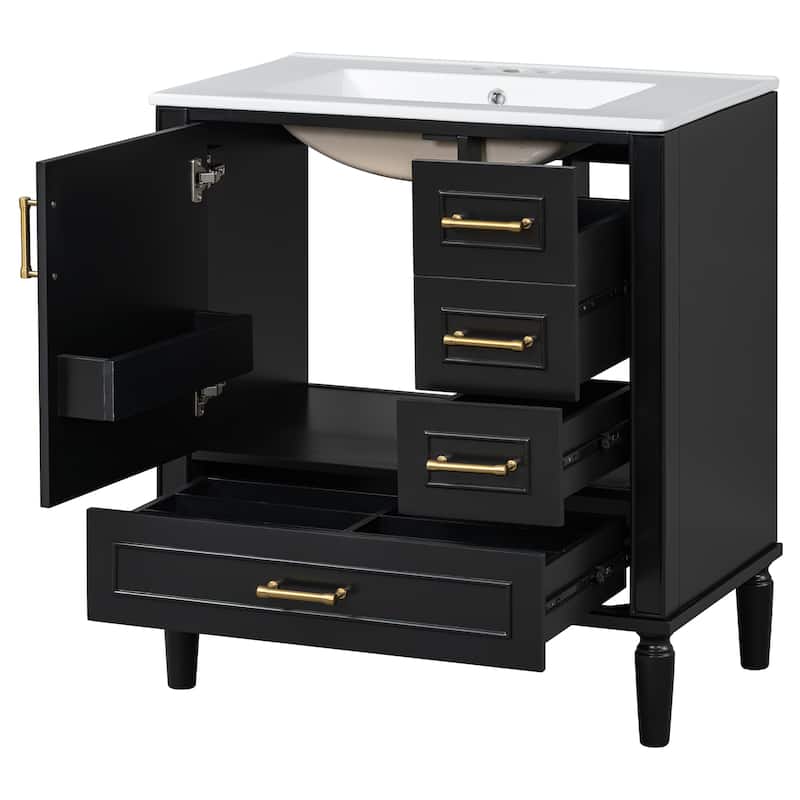 Traditional 30"Bathroom Vanity Set,Floor Standing,With Three Drawers,Soft Close Doors