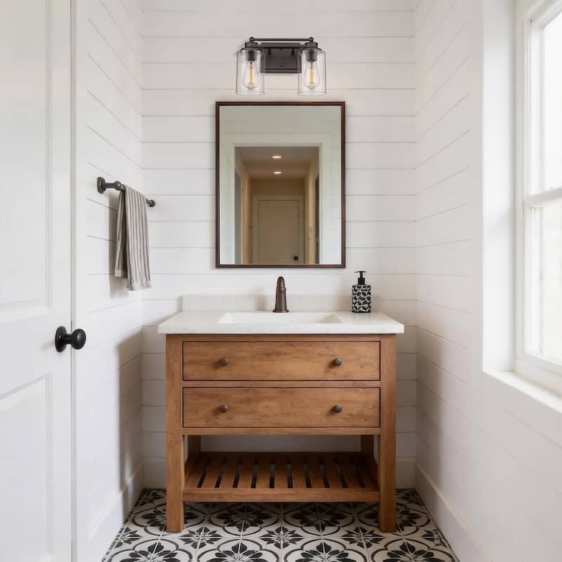 Bathroom Vanity Wall Light with Glass Shade and Rubbed Bronze Finish