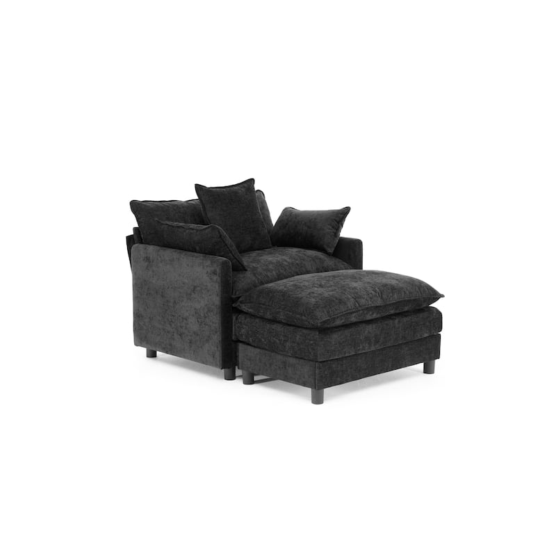 Chenille Upholstered Accent Chair & Ottoman Sets, Sofa Chair Reading Chair for Living Room Bedroom