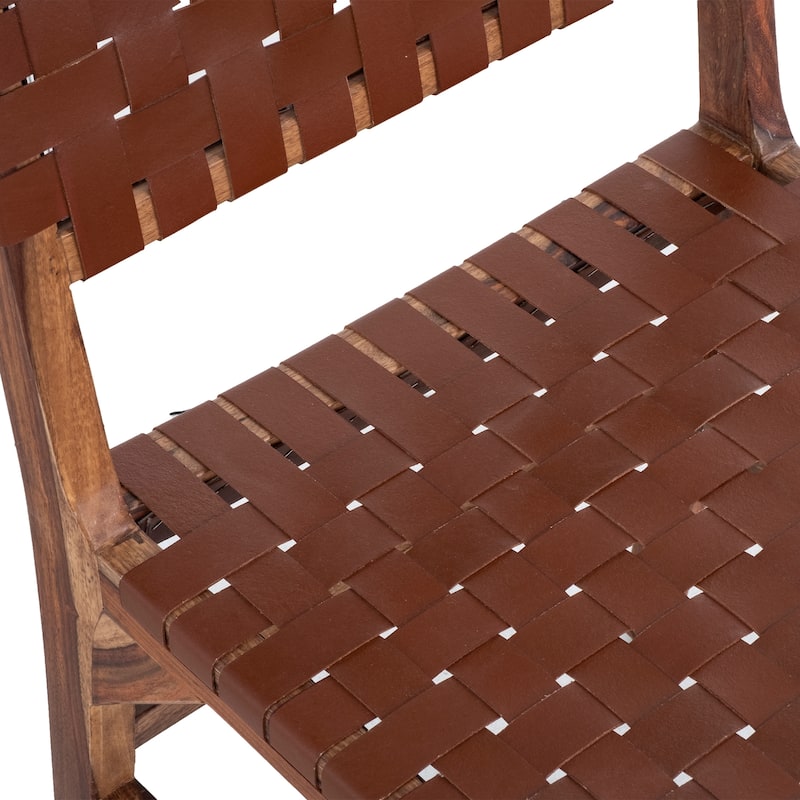 Orson Solid Wood Dining Chair with Brown Woven Leather Back/Seat (set of 2)