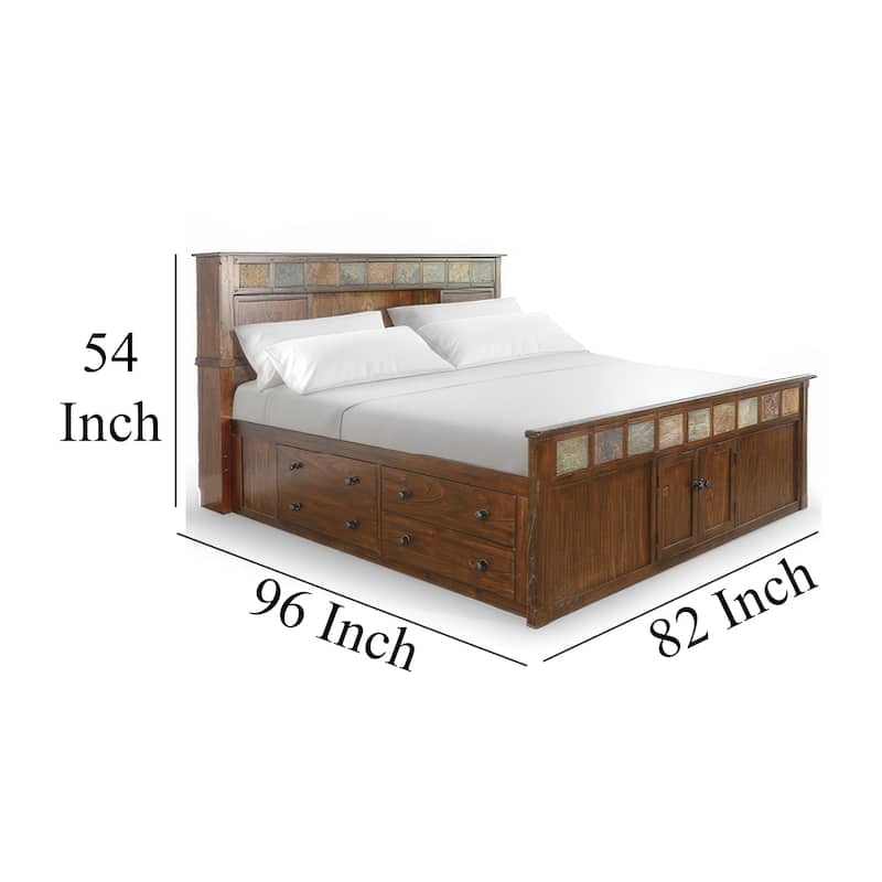 Odell King Size Bed w Storage Footboard, Bookcase Headboard, Brown