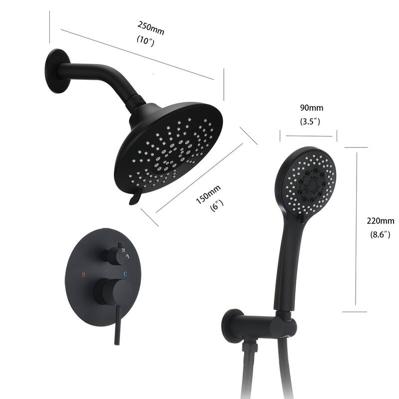 YASINU Round Shower System Wall Mounted Rain Mixer Combo Set