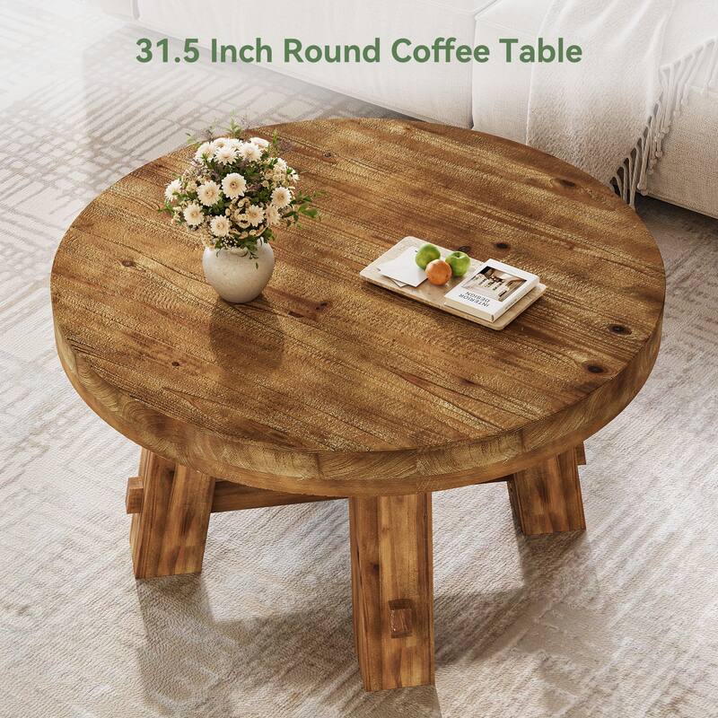 31.5-Inch Solid Wood Center Table, Round Coffee Table