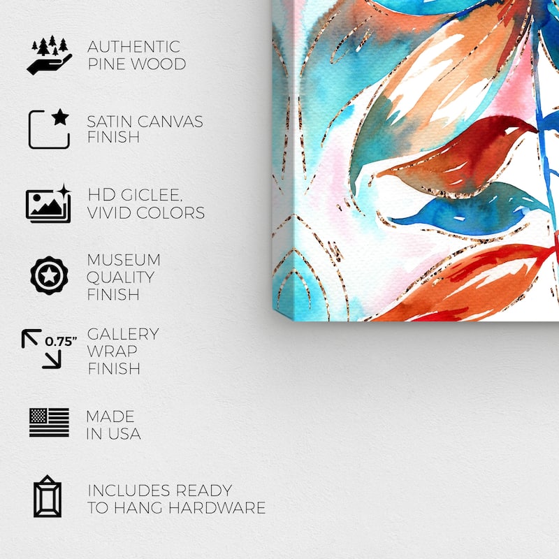 Wynwood Studio Canvas Floral and Botanical Amaretto Teal Flower Blue and Dark Orange Modern & Contemporary Wall Art Canvas Print