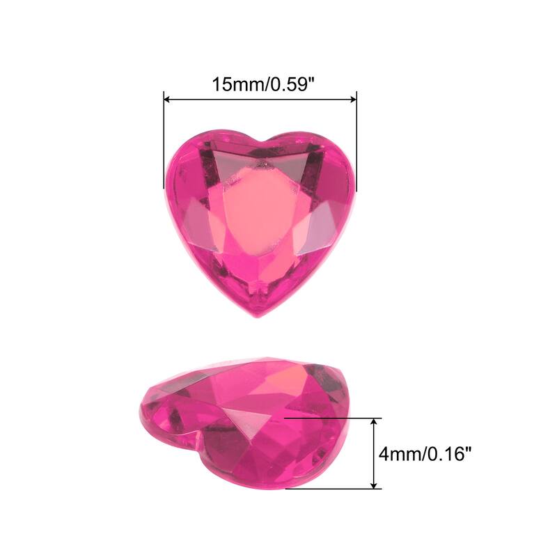 40 Pcs Acrylic Heart Rhinestone 15mm Flat Back Plastic Gems - Pink Red