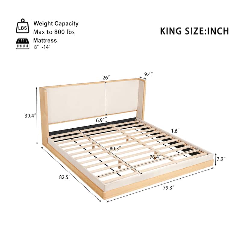 Christopher Knight Home - Mid-Century Modern Wooden & Upholstered Platform Bed with Retro Waterfall-Edge Headboard