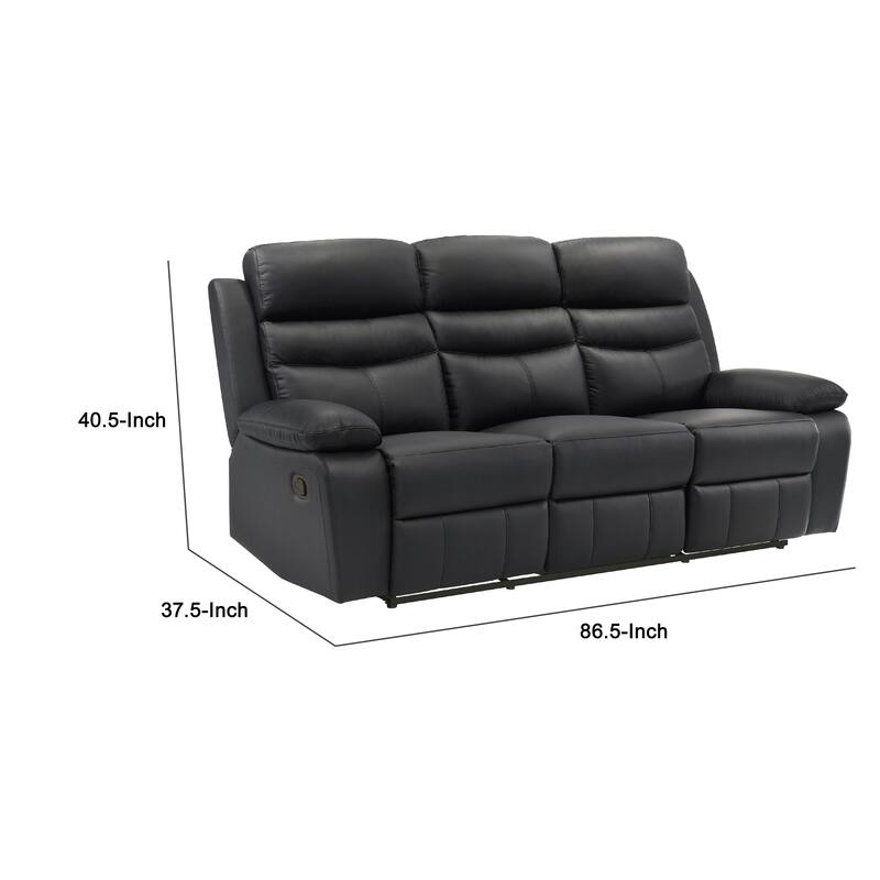 Hanna Manual Double Reclining Sofa, Black Top Grain Leather, 87 Inch
