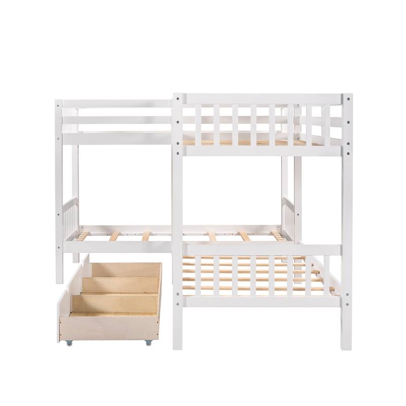 Gray Twin L-Shaped Bunk Bed with Drawers, Space-Saving Design for Kids & Guests