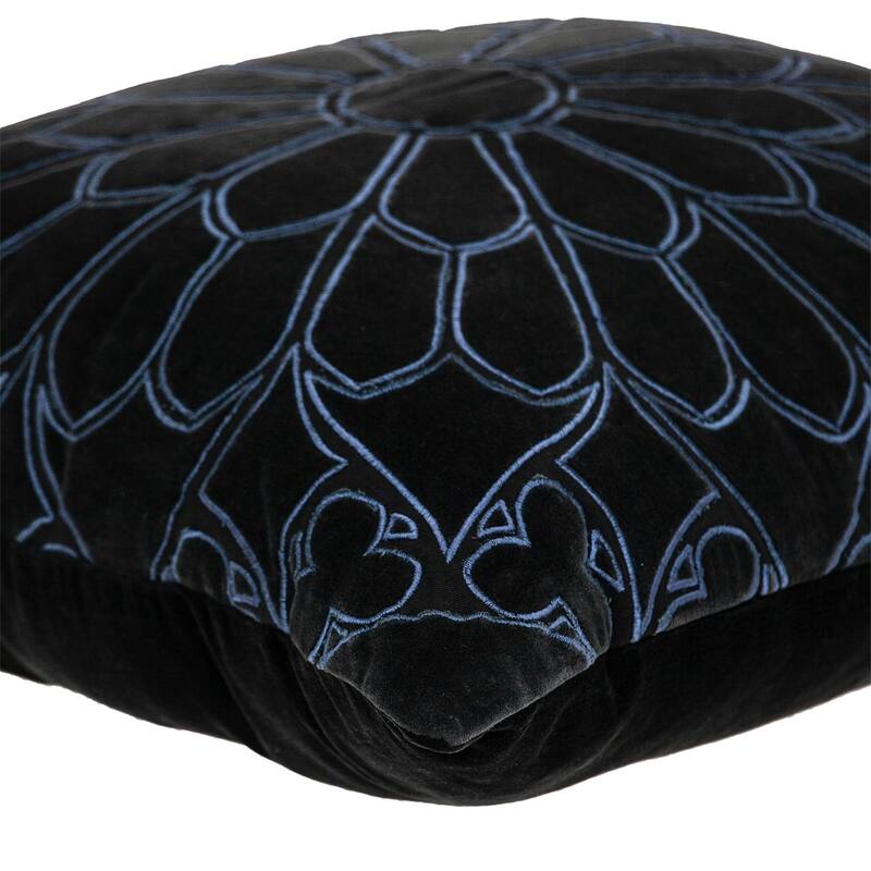 Embroidered Floral Square Throw Pillow - 22" - Black and Blue