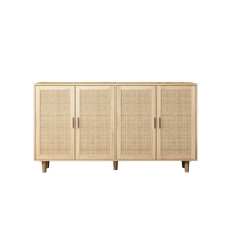 Rattan Decorating Buffet Cabinet File Cabinet, Rustic Coffee Bar Cabinet Sideboard Cabinet with Adjustable Shelves