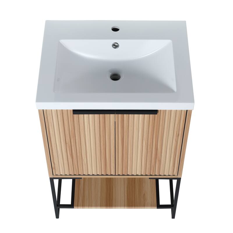 Bathroom Vanity With Sink In 24/30 Inch, Freestanding Bathroom Vanity With Soft Close Door & Drawer and Open Shelf
