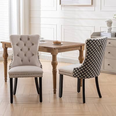Set of 2 Mid-Century Velvet Dining Chairs with Nailhead Trim