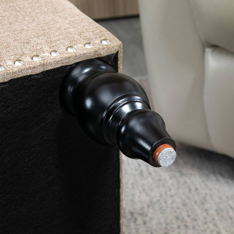 HOMCOM Storage Ottoman with Removable Lid, Button-Tufted Fabric Bench for Footrest and Seat with Wood Legs