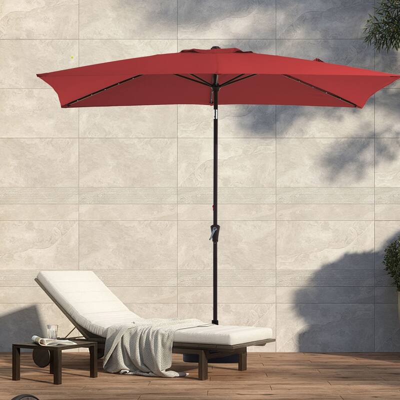 6.5*10ft Rectangular Patio Market Umbrella with LED Lights,Crank & Tilt