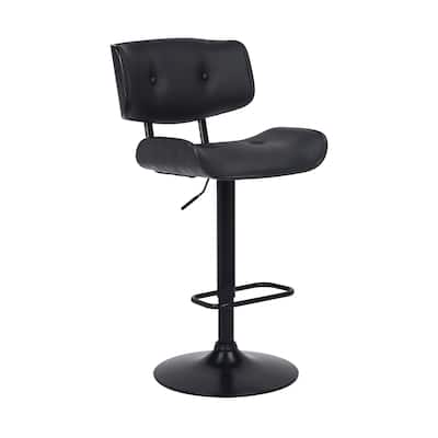 Black Fabric Adjustable Swivel Bar Chair with Low Back and Footrest - 22” D x 20” W x 46” H