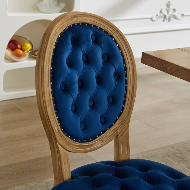 French Style Solid Wood Frame Dining Chair with Round Back, Set of 2 Velvet Kitchen Accent Chairs with Nailhead Trim