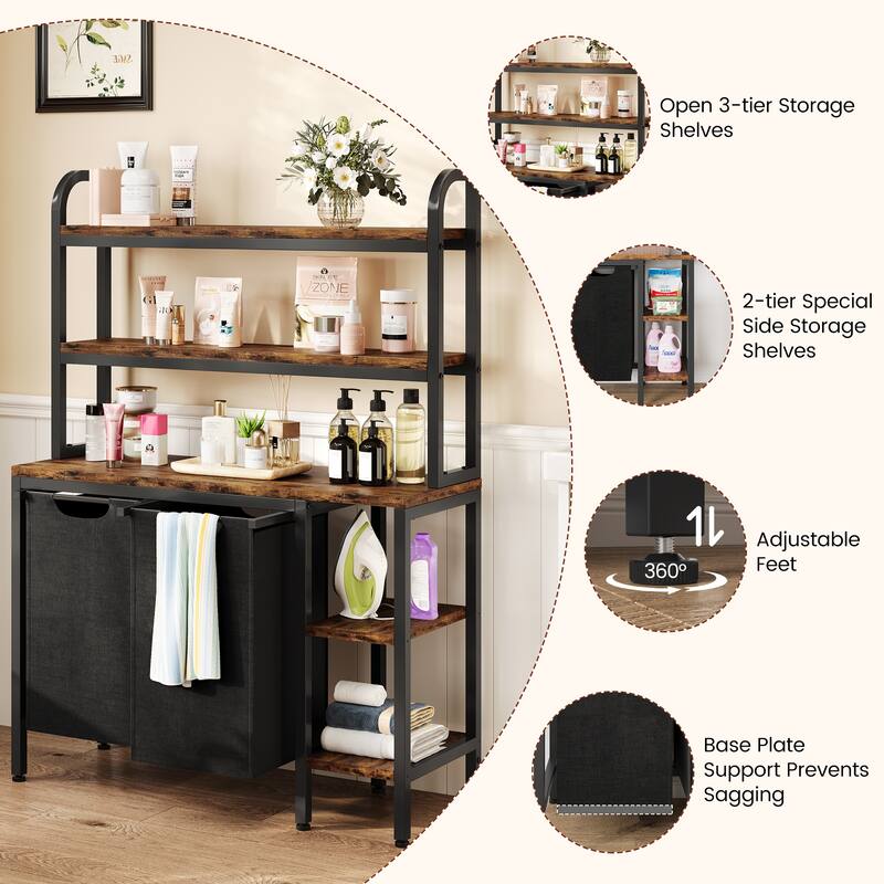 Laundry Hamper with Side Shelves,2 Pull-Out and Removable Laundry Bags