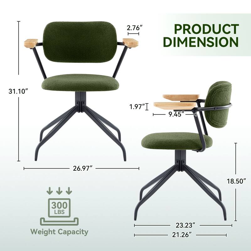 Modern Upholstered Swivel Chair With Solid Wood Arms And Metal Frame