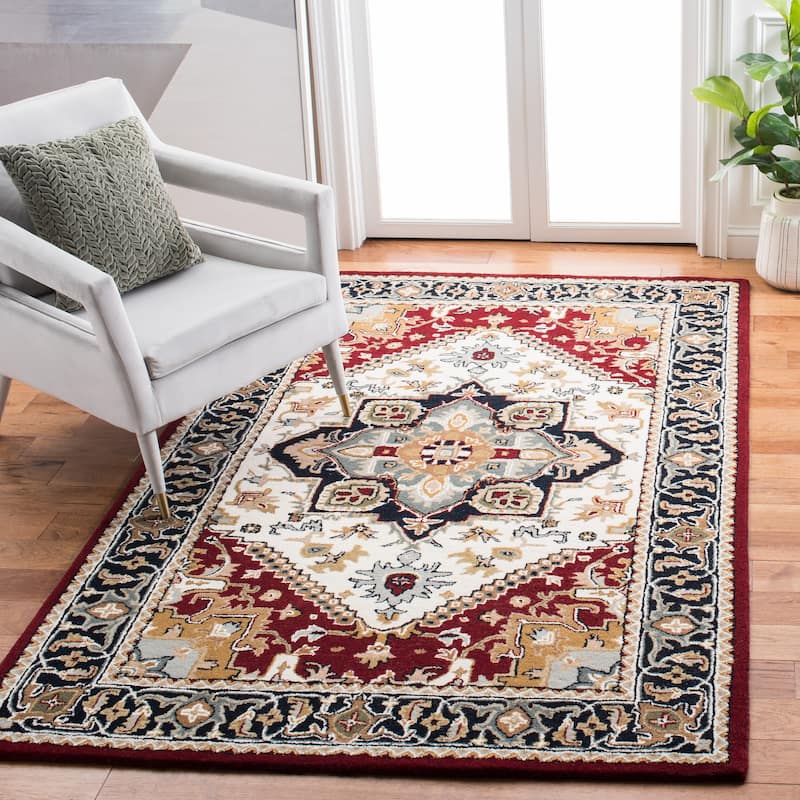 SAFAVIEH Handmade Heritage Carrol Traditional Oriental Wool Rug - 6' Square - Ivory/Red
