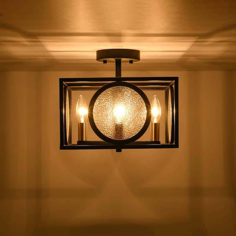 4-Light Textured Glass Candle Square Lantern Ceiling Light 11.8in