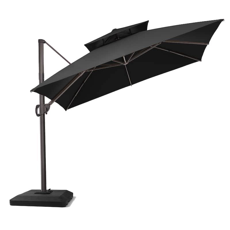 10.5ft Patio Double Top Cantilever Offset Umbrella with 4-Piece Fillable Weighted Base
