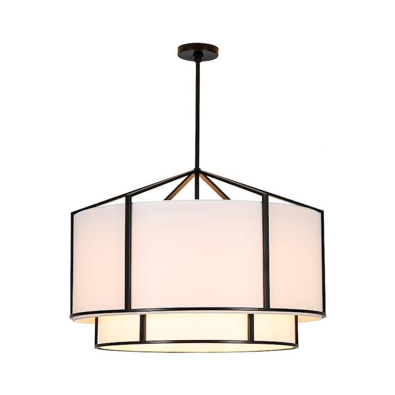 America Traditional 6-Light Two-layer Drum Fabric Pendant Chandelier - 28.1in