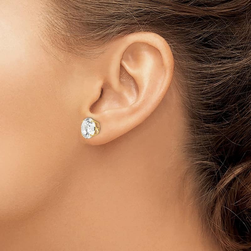 Curata 14k Yellow Gold 3-12mm Brilliant Round Cubic Zirconia Stud Earrings - 10mm