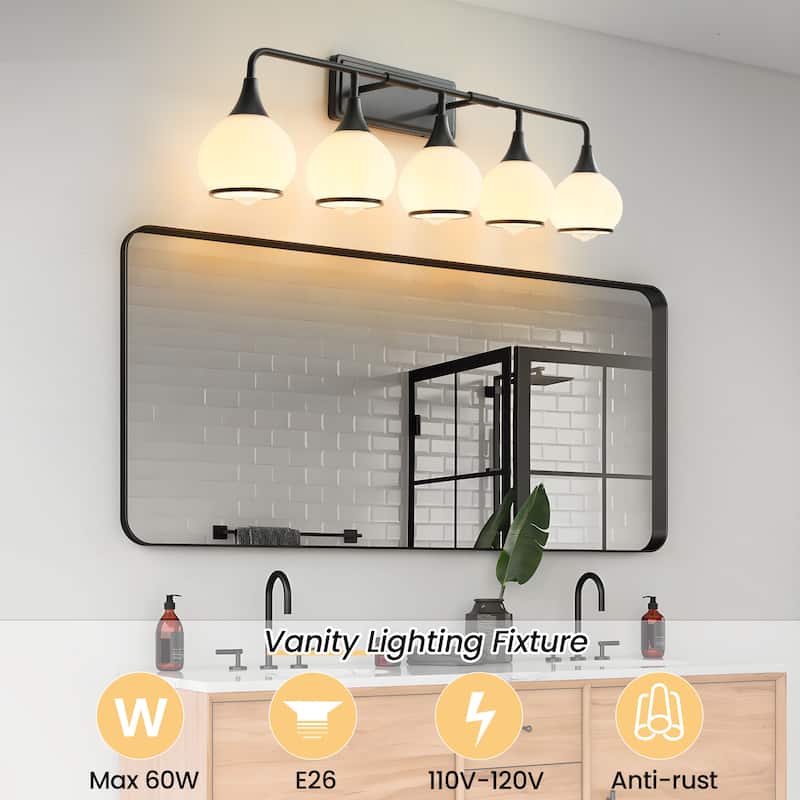 Modern Vanity Lights Dimmable Bathroom Light Fixtures with Glass Shade