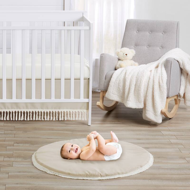 Boho Bohemian Boy Girl Baby Tummy Time Playmat - Solid Taupe Beige Ivory Cream Off White Linen Farmhouse Shabby Chic Neutral