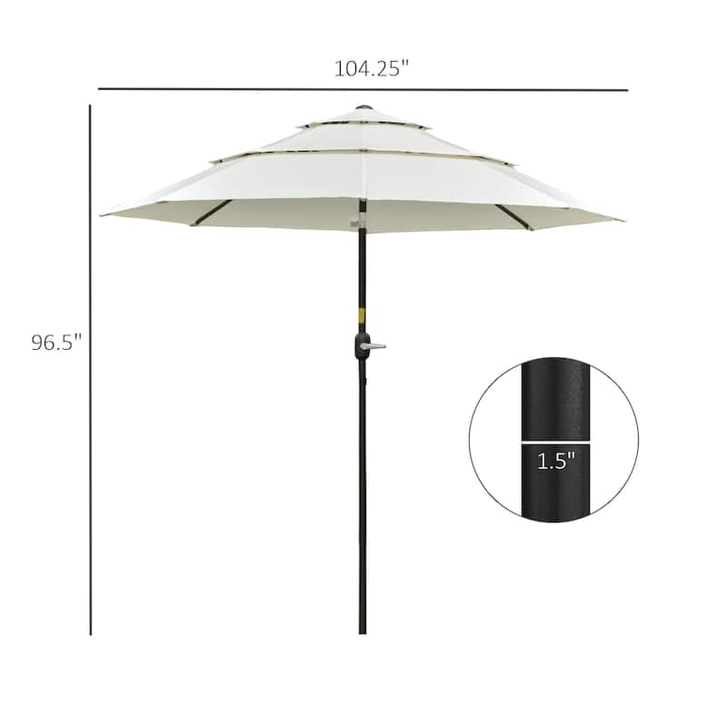 Outsunny 9FT 3 Tiers Patio Umbrella Outdoor Market Umbrella with Crank, Push Button Tilt for Deck, Backyard and Lawn