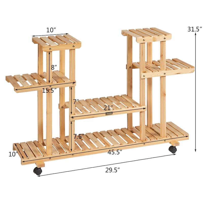 4 Tier Wooden Flower Stands Rolling Flower Plant Display Shelf
