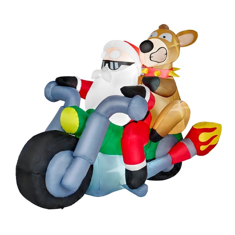 Joyfy 7ft Long Lighted Christmas Inflatables Santa Riding Motorcycle with Reindeer - Multicolor