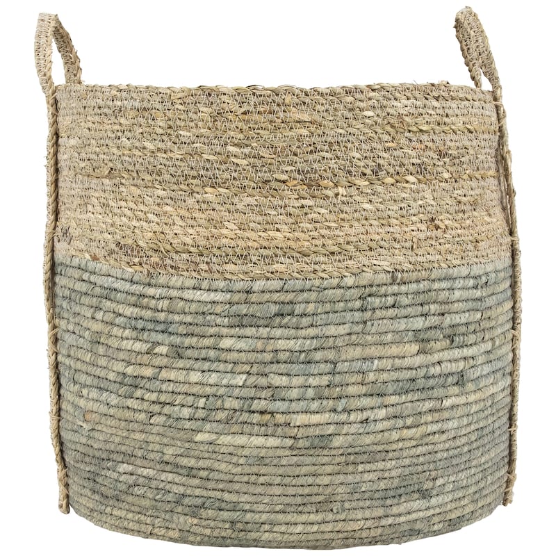 Set of 3 Round Tall Woven Seagrass Storage Baskets with Handles 16.25"